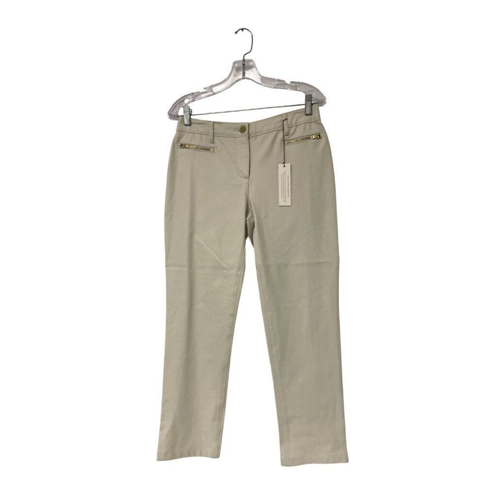 Chico's Womens Pants Size 0 Small Beige So Slimming Zip Pockets Slim Leg NWT